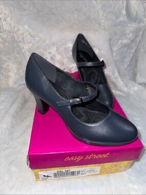 easy street Navy Mary Jane Pumps with Buckle Strap